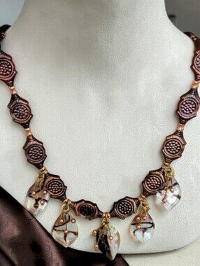 Artistic Custom Copper, Beaded, And Fused Glass Necklace